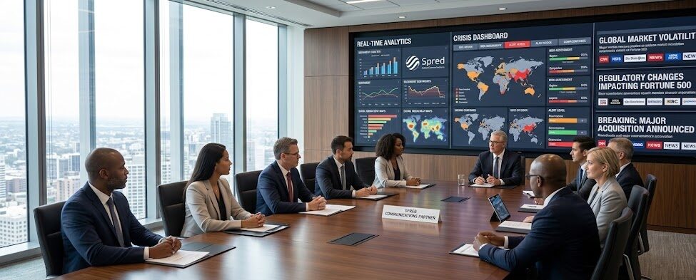 Spred Communications leadership advising executives using real-time analytics and media dashboards