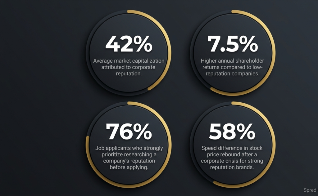  Infographic showing four key statistics about the financial and operational value of corporate reputation for large organizations