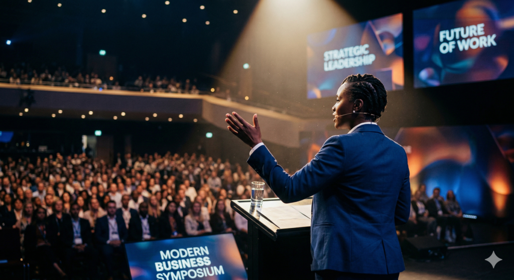 Thought leadership speaker presenting expert insights to a business audience at a conference