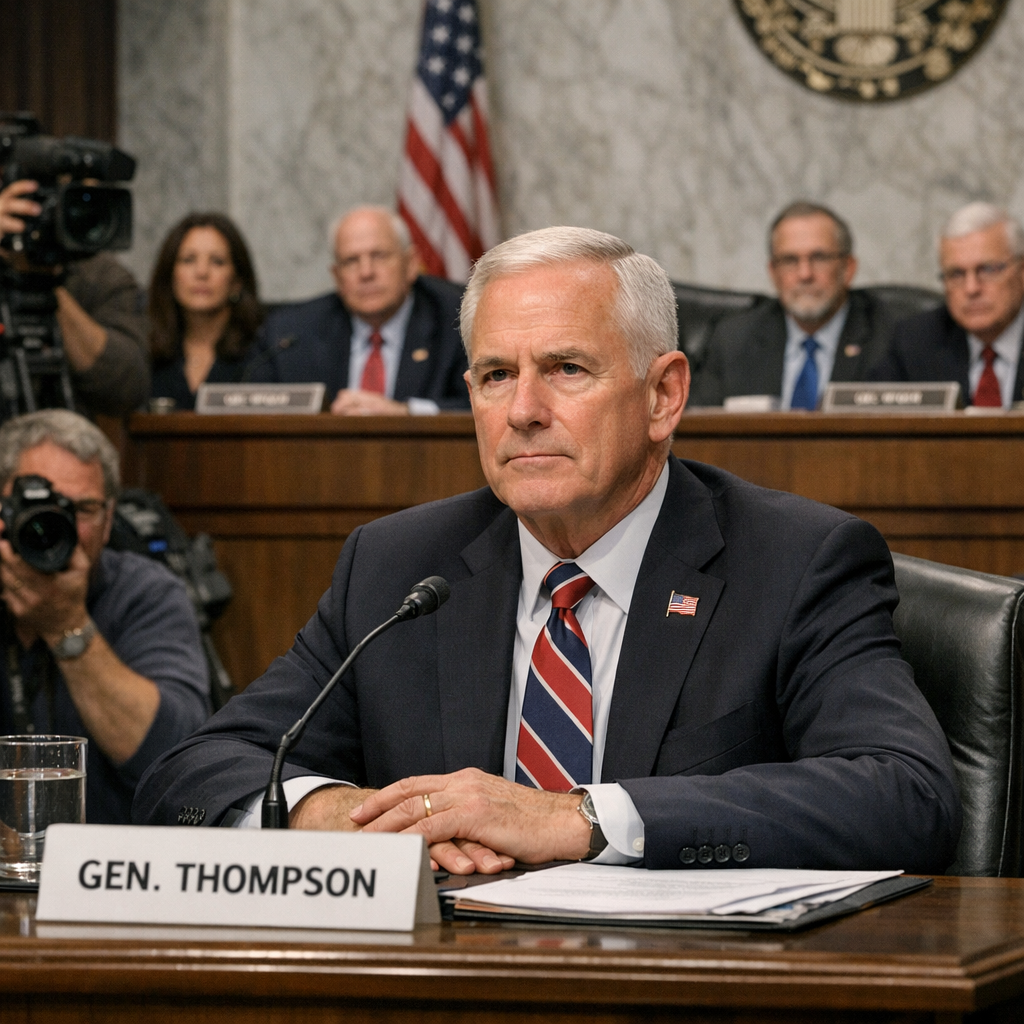 Senior defense official testifying before Senate committee, demonstrating the disciplined preparation and institutional integrity that characterise an effective defense communications strategy